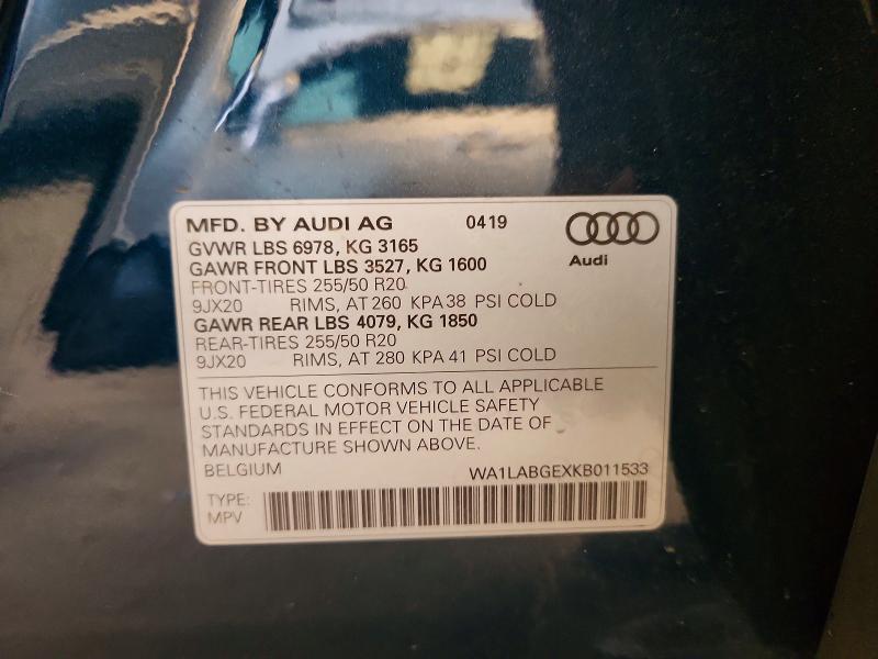 Aukcja sprzedaży 2019 Audi E-tron, vin: WA1LABGEXKB011533, numer aukcji: 67180336