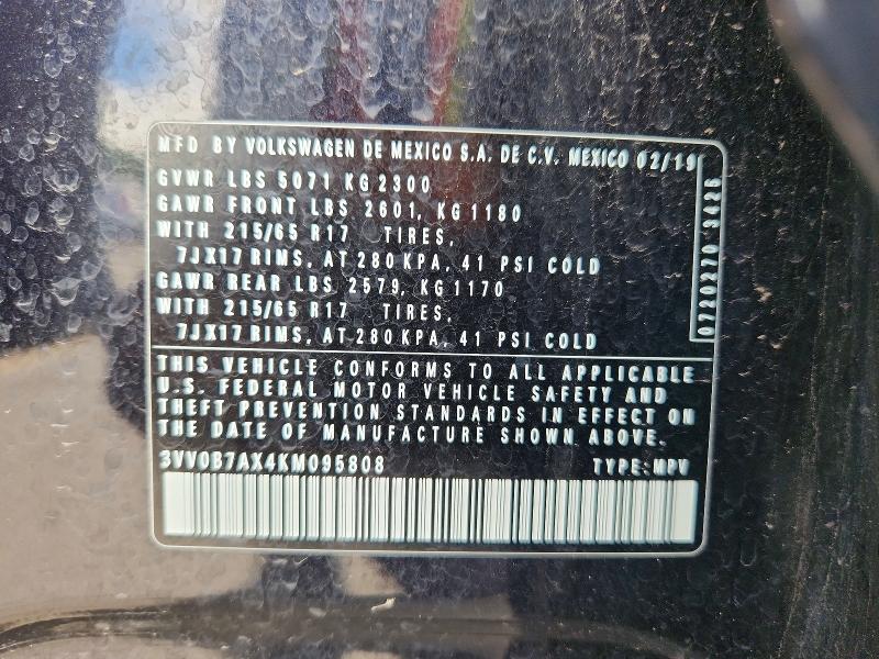 69338096 :رقم المزاد ، 3VV0B7AX4KM095808 vin ، 2019 Volkswagen Tiguan مزاد بيع