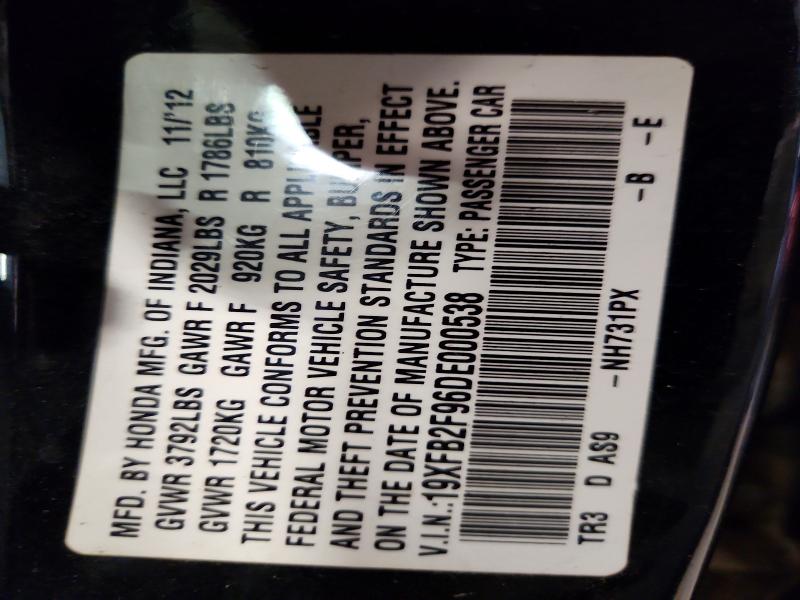 Aukcja sprzedaży 2013 Honda Civic, vin: 19XFB2F96DE000538, numer aukcji: 69142246