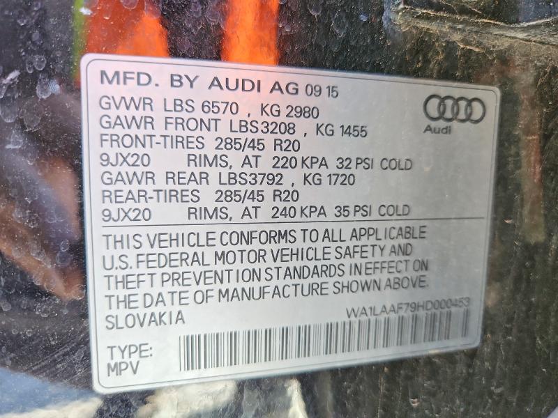 Aukcja sprzedaży 2017 Audi Q7, vin: WA1LAAF79HD000453, numer aukcji: 70273966