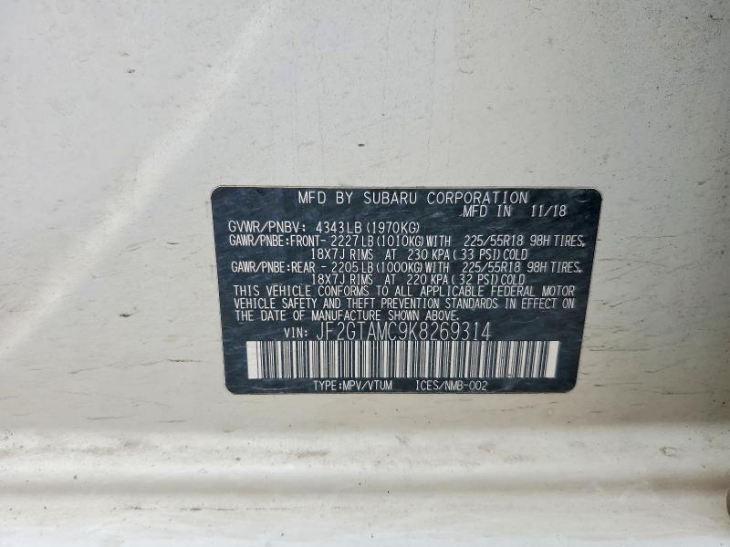 Aukcja sprzedaży 2019 Subaru Crosstrek, vin: JF2GTAMC9K8269314, numer aukcji: 70956186