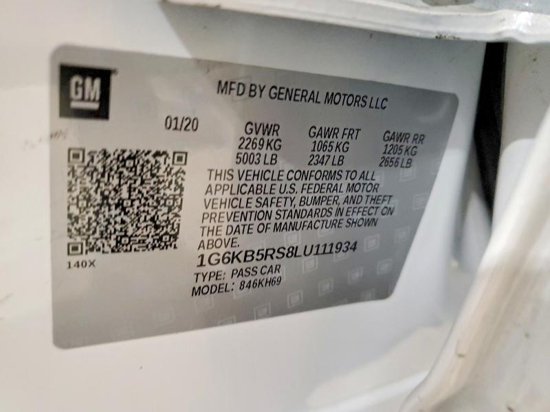 2020 Cadillac Ct6 მანქანა იყიდება აუქციონზე, vin: 1G6KB5RS8LU111934, აუქციონის ნომერი: 70354986