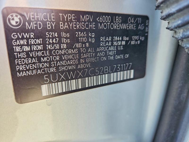 2011 Bmw X3 მანქანა იყიდება აუქციონზე, vin: 5UXWX7C52BL731177, აუქციონის ნომერი: 70891816