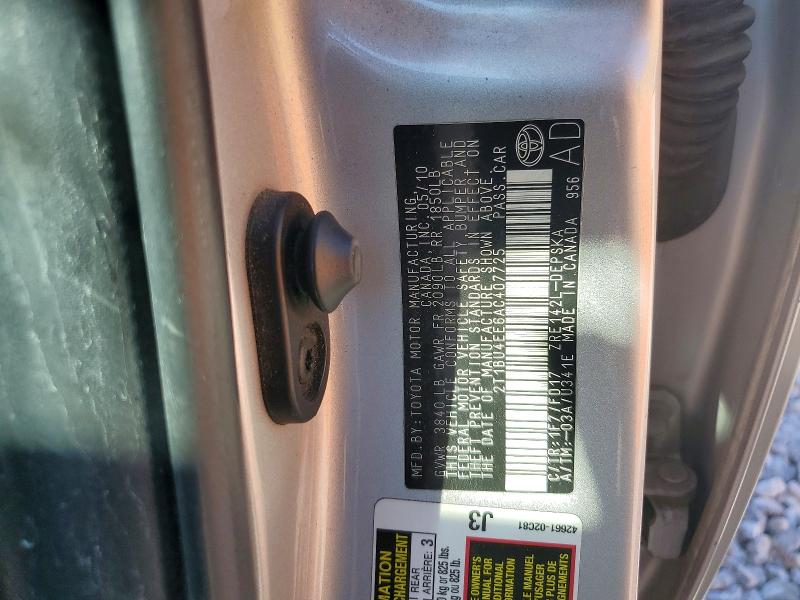 67664936 :رقم المزاد ، 2T1BU4EE6AC407725 vin ، 2010 Toyota Corolla مزاد بيع