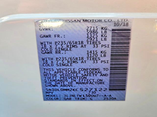 Продаж на аукціоні авто 2019 Nissan Murano, vin: 5N1AZ2MJ0KN132900, номер лоту: 71111356