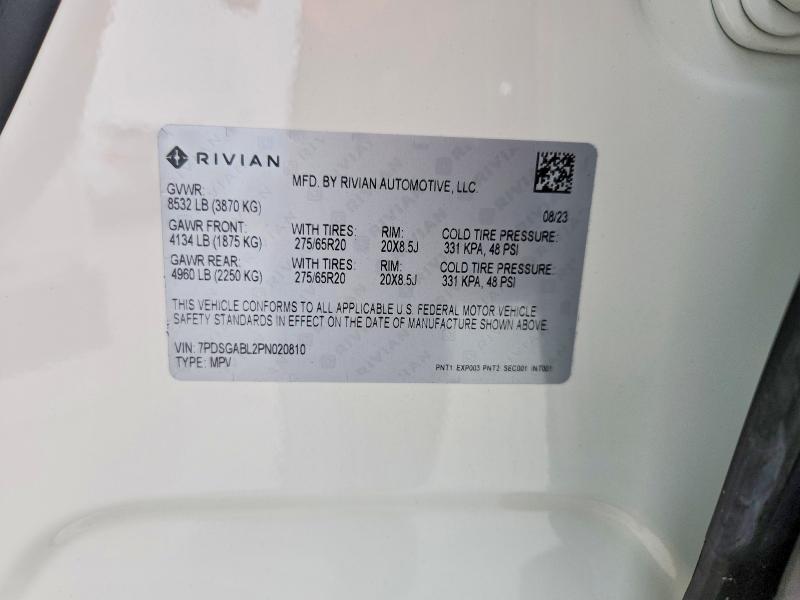 Aukcja sprzedaży 2023 Rivian R1s, vin: 7PDSGABL2PN020810, numer aukcji: 70019556