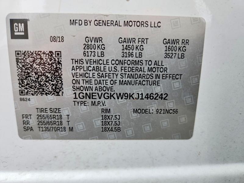 Aukcja sprzedaży 2019 Chevrolet Traverse, vin: 1GNEVGKW9KJ146242, numer aukcji: 70951556