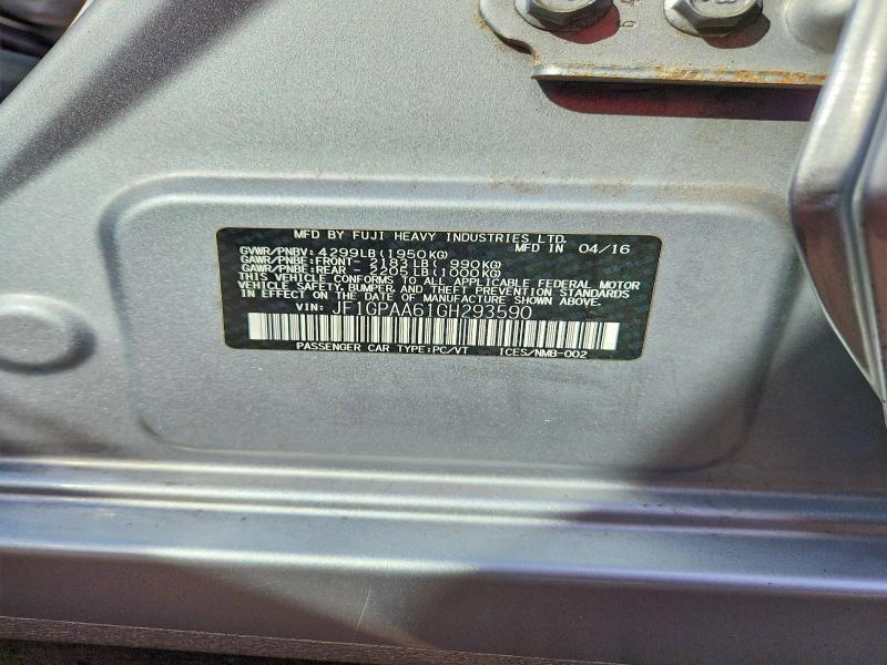 Продаж на аукціоні авто 2016 Subaru Impreza, vin: JF1GPAA61GH293590, номер лоту: 68590046