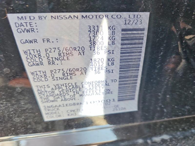 Aukcja sprzedaży 2024 Nissan Titan, vin: 1N6AA1ED8RN109001, numer aukcji: 69844796