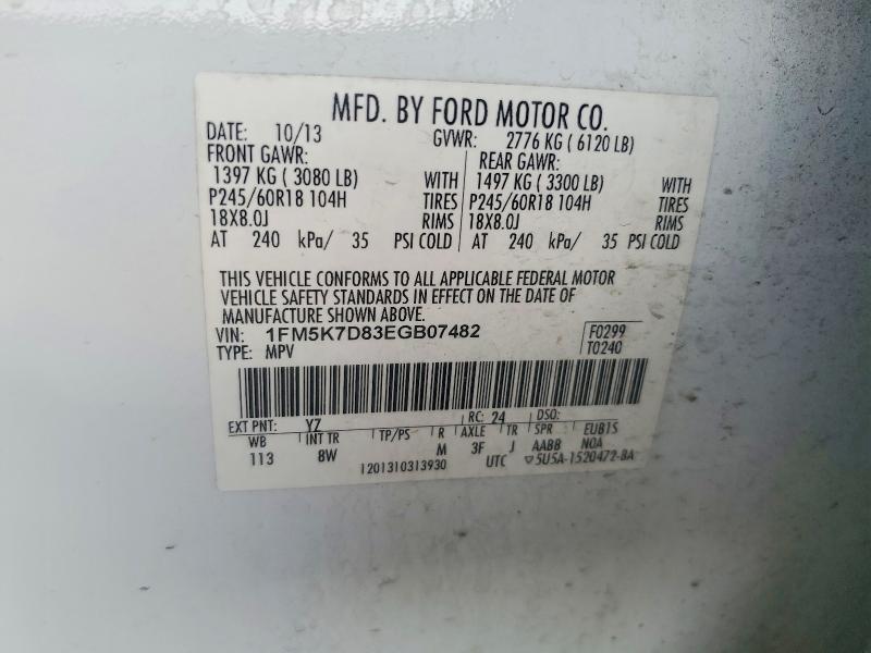 Aukcja sprzedaży 2014 Ford Explorer, vin: 1FM5K7D83EGB07482, numer aukcji: 67478166