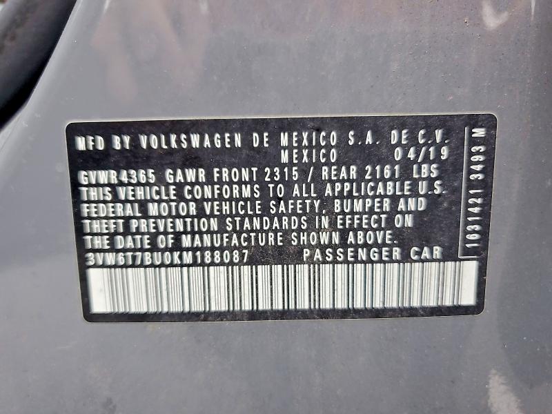 Продаж на аукціоні авто 2019 Volkswagen Jetta, vin: 3VW6T7BU0KM188087, номер лоту: 67380596