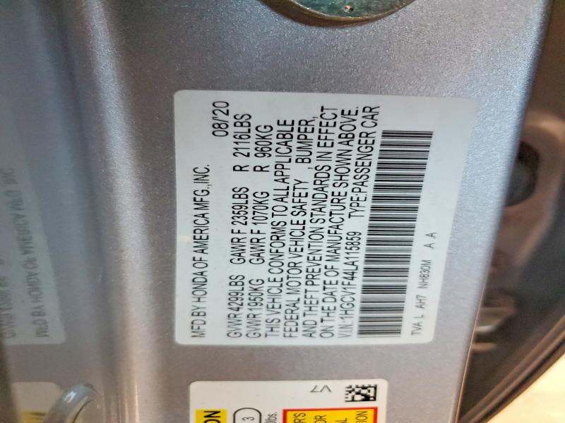 Продажа на аукционе авто 2020 Honda Accord, vin: 1HGCV1F44LA115859, номер лота: 70050246