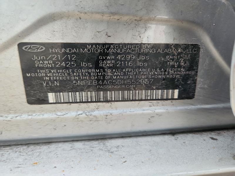 Auction sale of the 2013 Hyundai Sonata, vin: 5NPEB4AC5DH552957, lot number: 67439446