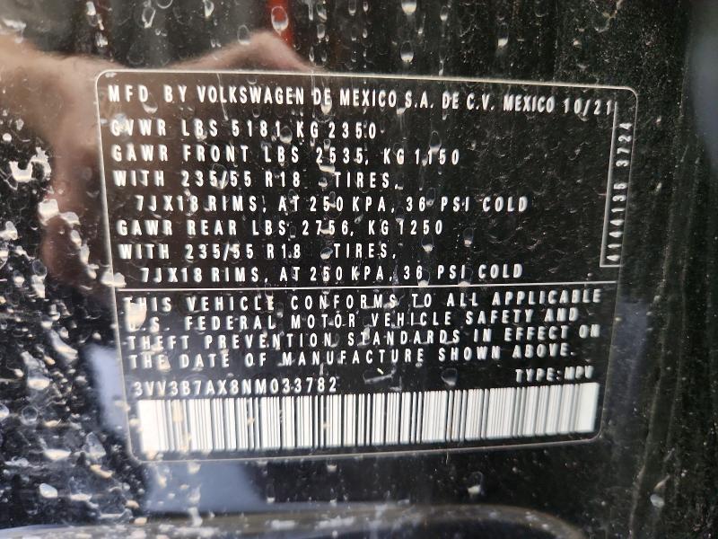 Aukcja sprzedaży 2022 Volkswagen Tiguan, vin: 3VV3B7AX8NM033782, numer aukcji: 67895956