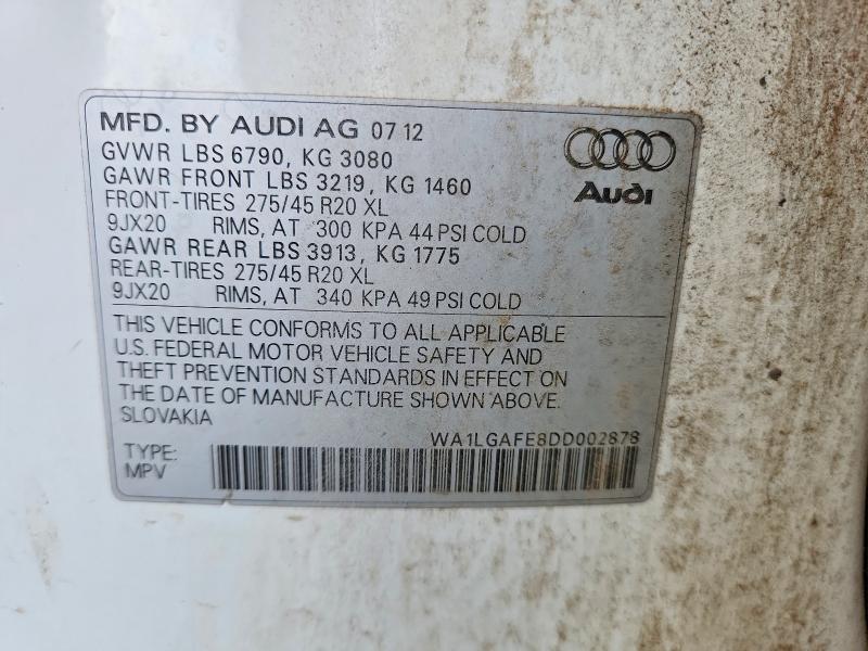 68628036 :رقم المزاد ، WA1LGAFE8DD002878 vin ، 2013 Audi Q7 مزاد بيع