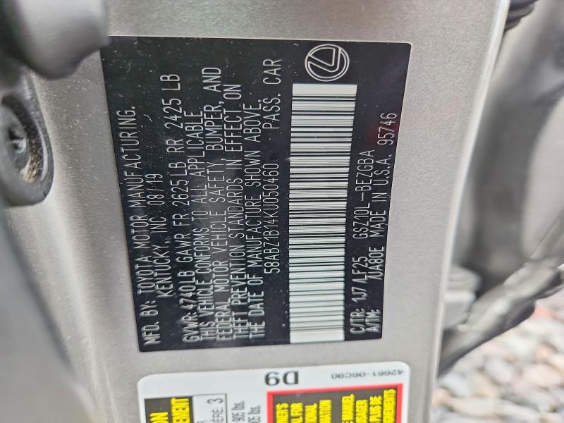 Продаж на аукціоні авто 2019 Lexus Es, vin: 58ABZ1B14KU050460, номер лоту: 68794326