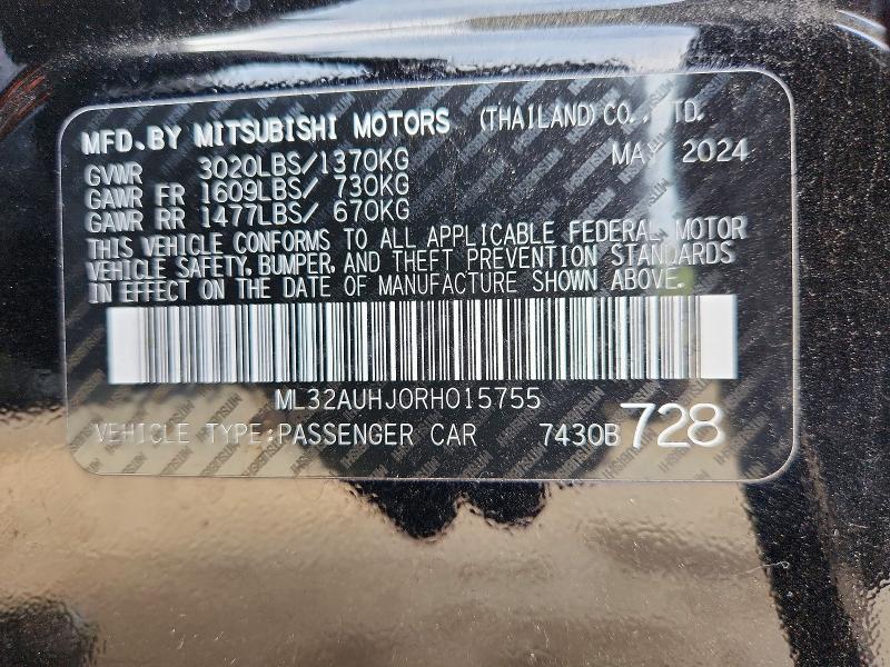 Продажа на аукционе авто 2024 Mitsubishi Mirage, vin: ML32AUHJ0RH015755, номер лота: 70027306