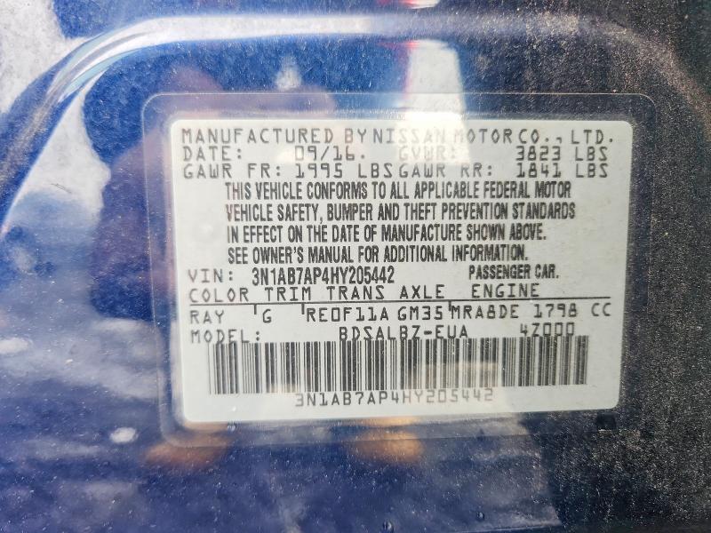 Aukcja sprzedaży 2017 Nissan Sentra, vin: 3N1AB7AP4HY205442, numer aukcji: 67169786