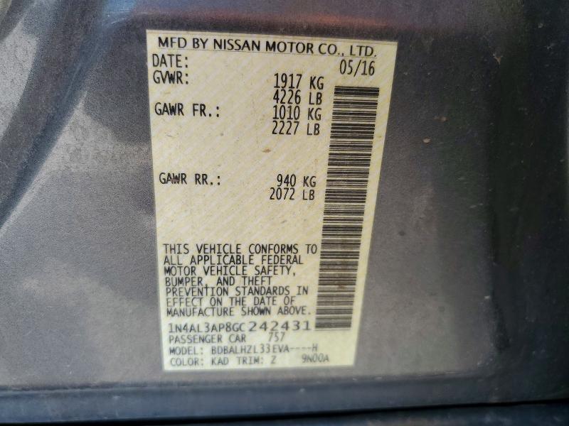 70050686 :رقم المزاد ، 1N4AL3AP8GC242431 vin ، 2016 Nissan Altima مزاد بيع