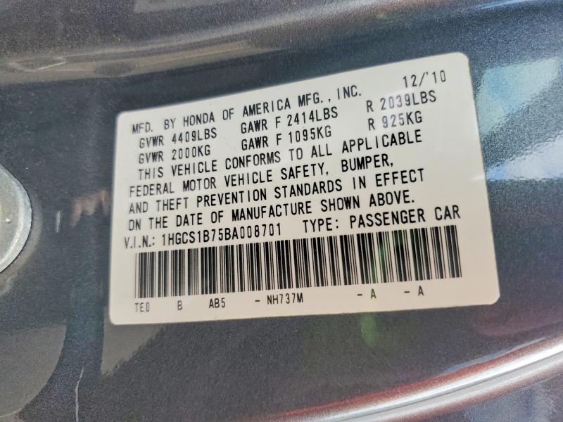 68499906 :رقم المزاد ، 1HGCS1B75BA008701 vin ، 2011 Honda Accord مزاد بيع