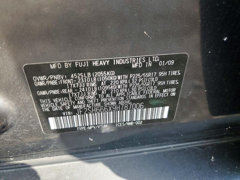 2009 Subaru Forester მანქანა იყიდება აუქციონზე, vin: JF2SH666X9H787006, აუქციონის ნომერი: 68954426