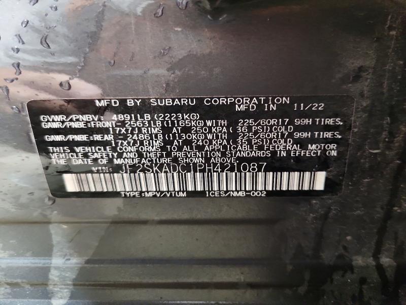 Aukcja sprzedaży 2023 Subaru Forester, vin: JF2SKADC1PH421087, numer aukcji: 68593956