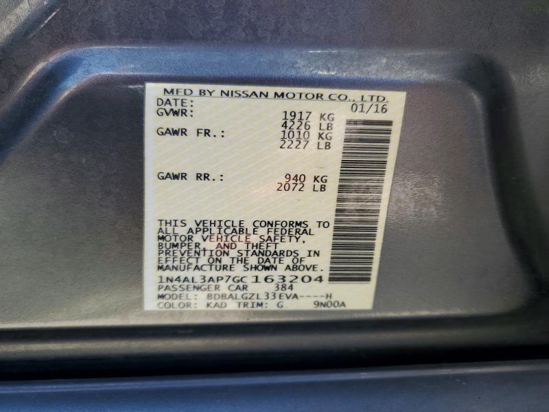 2016 Nissan Altima მანქანა იყიდება აუქციონზე, vin: 1N4AL3AP7GC163204, აუქციონის ნომერი: 70002086