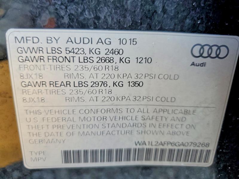 Aukcja sprzedaży 2016 Audi Q5, vin: WA1L2AFP6GA079268, numer aukcji: 67280006