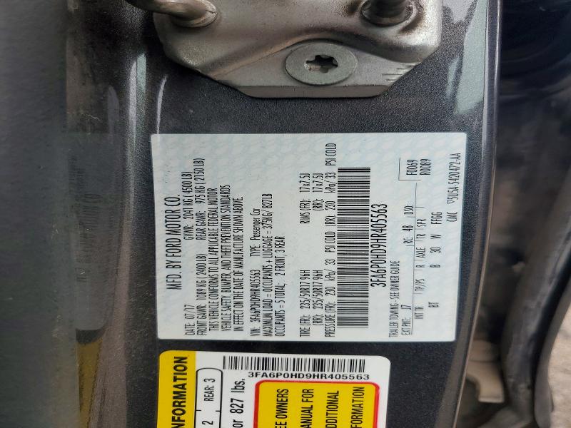 67624056 :رقم المزاد ، 3FA6P0HD9HR405563 vin ، 2017 Ford Fusion مزاد بيع