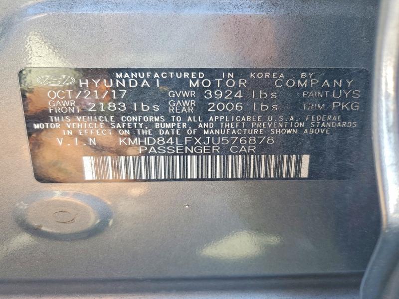69438426 :رقم المزاد ، KMHD84LFXJU576878 vin ، 2018 Hyundai Elantra مزاد بيع