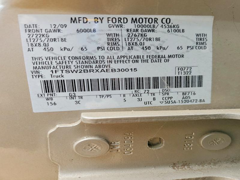 67728006 :رقم المزاد ، 1FTSW2BRXAEB30015 vin ، 2010 Ford F250 مزاد بيع