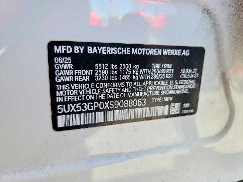 Aukcja sprzedaży 2025 Bmw X3, vin: 5UX53GP0XS9088063, numer aukcji: 70258026