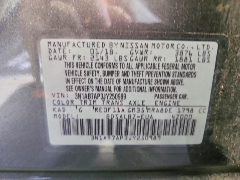69730246 :رقم المزاد ، 3N1AB7AP3JY250989 vin ، 2018 Nissan Sentra مزاد بيع