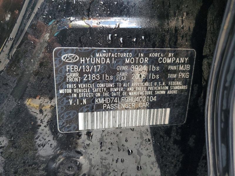2017 Hyundai Elantra მანქანა იყიდება აუქციონზე, vin: KMHD74LF9HU402104, აუქციონის ნომერი: 70344476