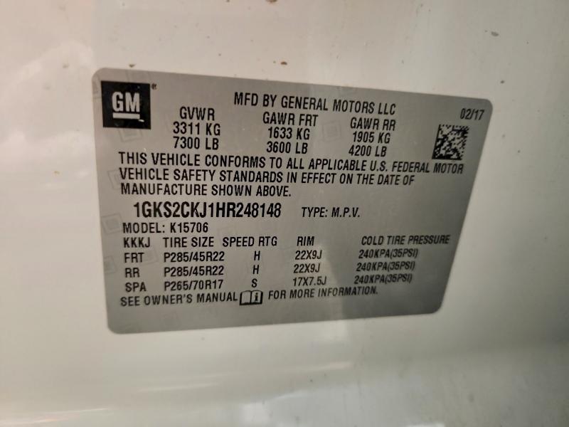 Auction sale of the 2017 Gmc Yukon, vin: 1GKS2CKJ1HR248148, lot number: 70474806