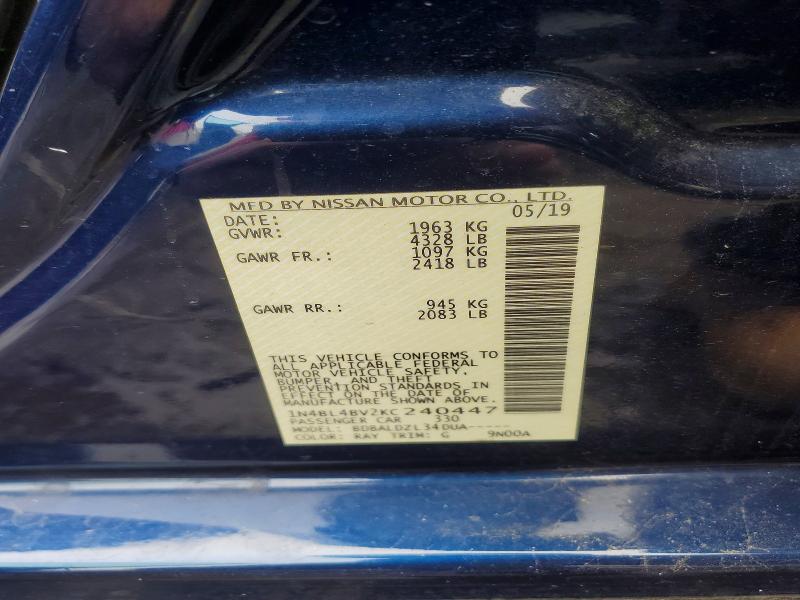 2019 Nissan Altima მანქანა იყიდება აუქციონზე, vin: 1N4BL4BV2KC240447, აუქციონის ნომერი: 70042256