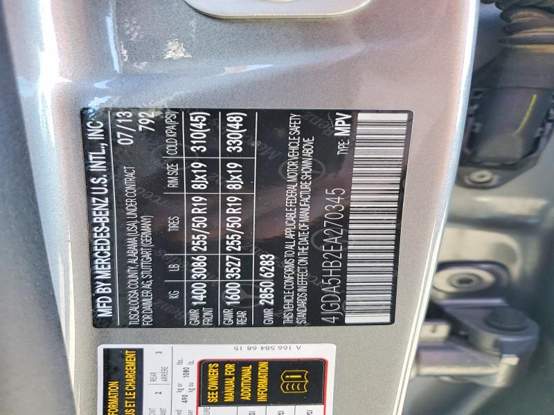 68789906 :رقم المزاد ، 4JGDA5HB2EA270345 vin ، 2014 Mercedes-benz Ml مزاد بيع