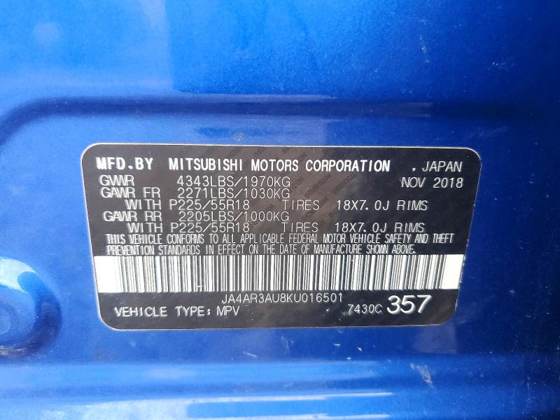 69652456 :رقم المزاد ، JA4AR3AU8KU016501 vin ، 2019 Mitsubishi Outlander Sport مزاد بيع