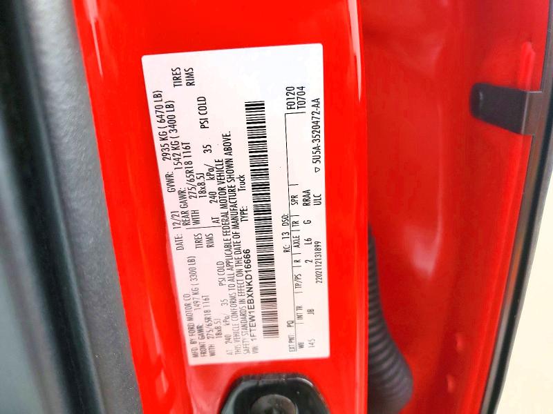 66100016 :رقم المزاد ، 1FTEW1EBXNKD16666 vin ، 2022 Ford F150 مزاد بيع
