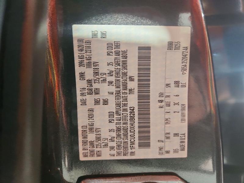 67387506 :رقم المزاد ، 1FMCU0JDXHUB82843 vin ، 2017 Ford Escape مزاد بيع