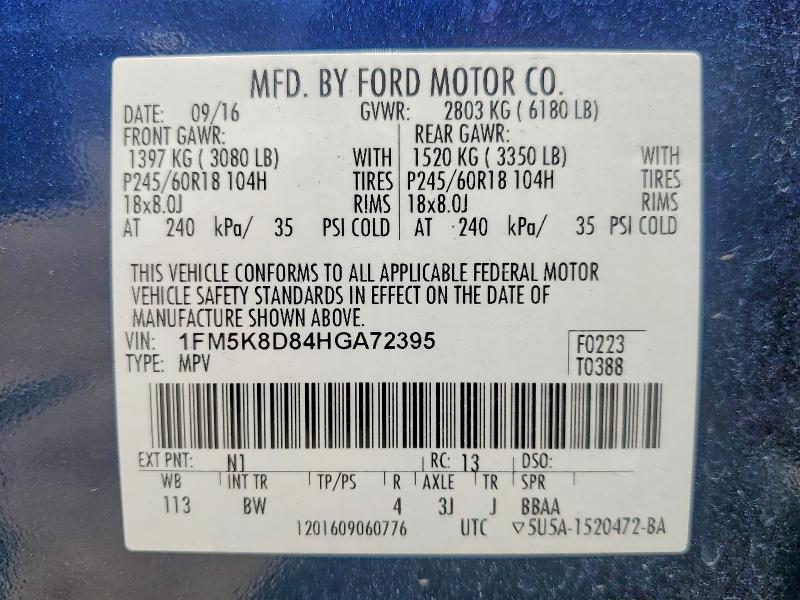 Продаж на аукціоні авто 2017 Ford Explorer, vin: 1FM5K8D84HGA72395, номер лоту: 66994146
