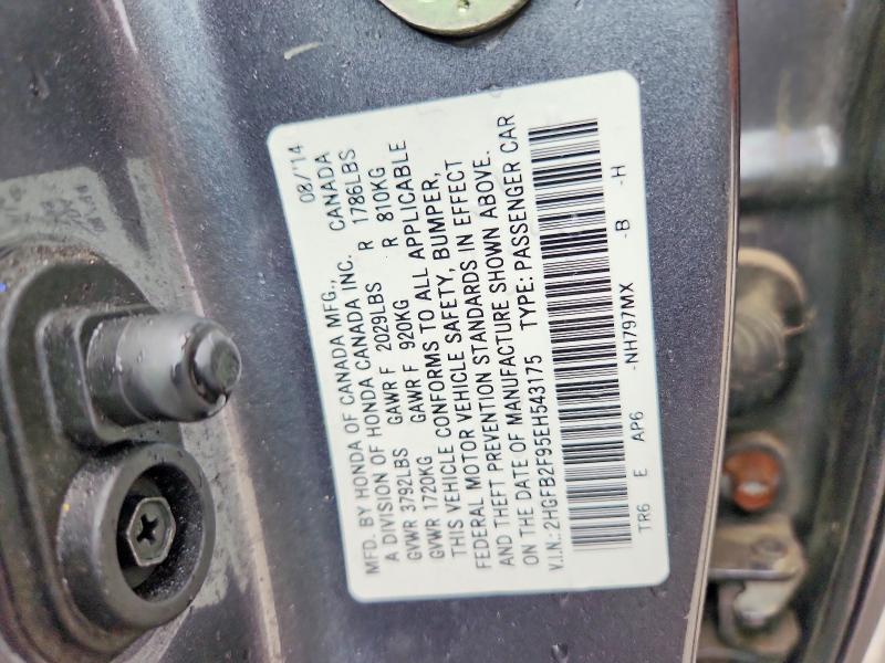 70178156 :رقم المزاد ، 2HGFB2F95EH543175 vin ، 2014 Honda Civic مزاد بيع