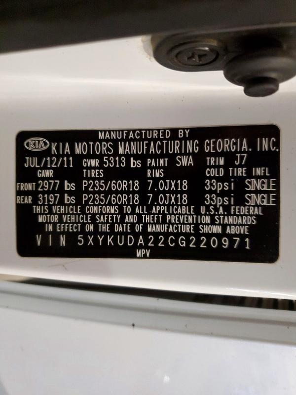2012 Kia Sorento მანქანა იყიდება აუქციონზე, vin: 5XYKUDA22CG220971, აუქციონის ნომერი: 68780716