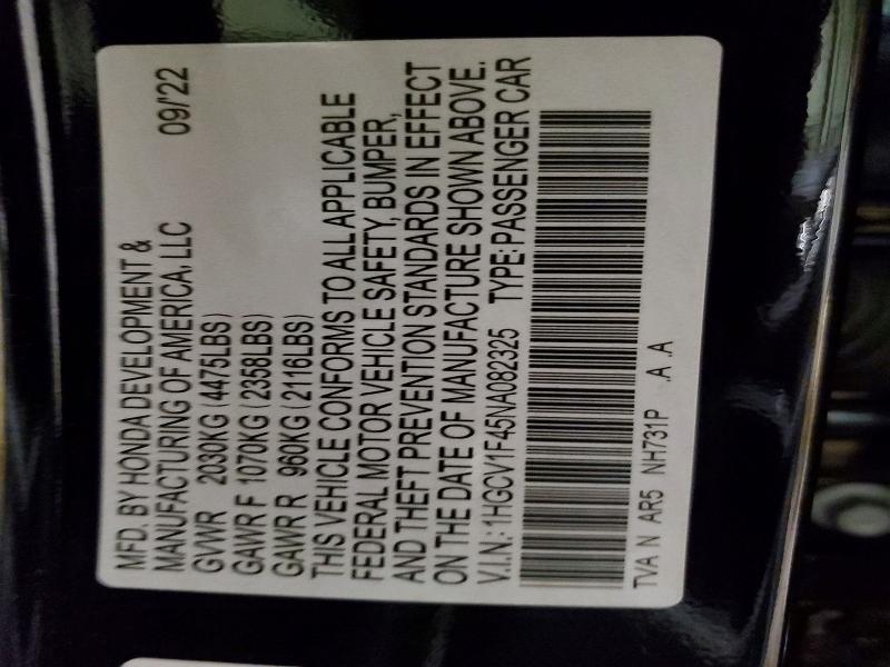 Aukcja sprzedaży 2022 Honda Accord, vin: 1HGCV1F45NA082325, numer aukcji: 67308896