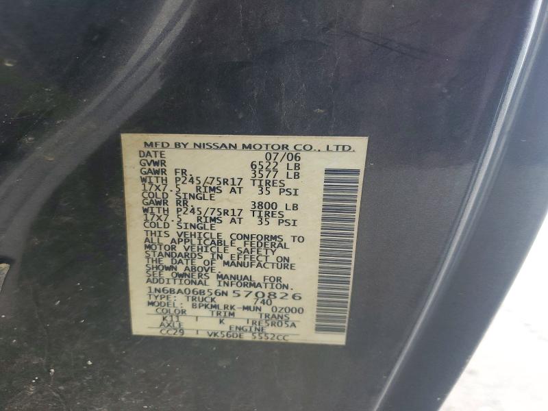 Aukcja sprzedaży 2006 Nissan Titan, vin: 1N6BA06B56N570826, numer aukcji: 69598896