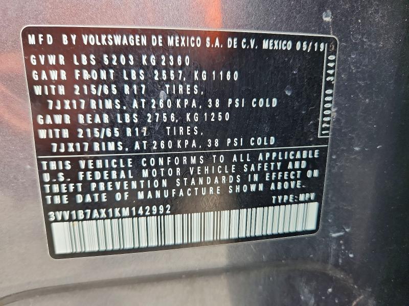 Aukcja sprzedaży 2019 Volkswagen Tiguan, vin: 3VV1B7AX1KM142992, numer aukcji: 67996716