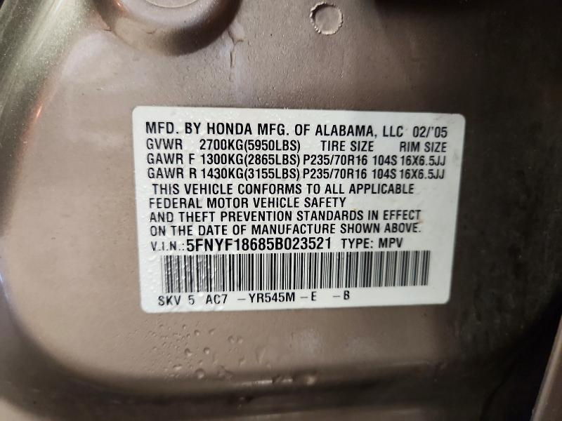 Aukcja sprzedaży 2005 Honda Pilot, vin: 5FNYF18685B023521, numer aukcji: 69066446