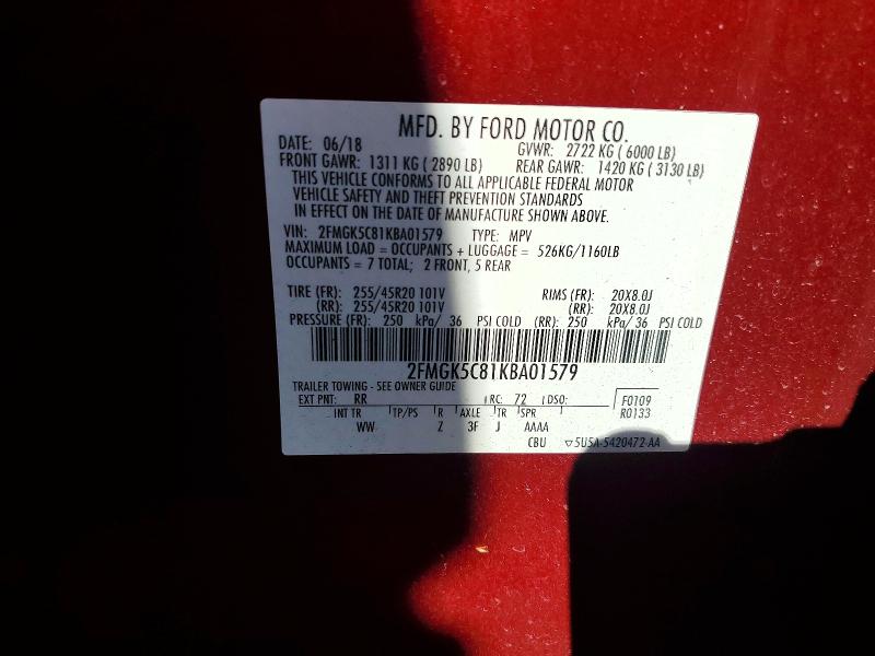 Продаж на аукціоні авто 2019 Ford Flex, vin: 2FMGK5C81KBA01579, номер лоту: 70468106