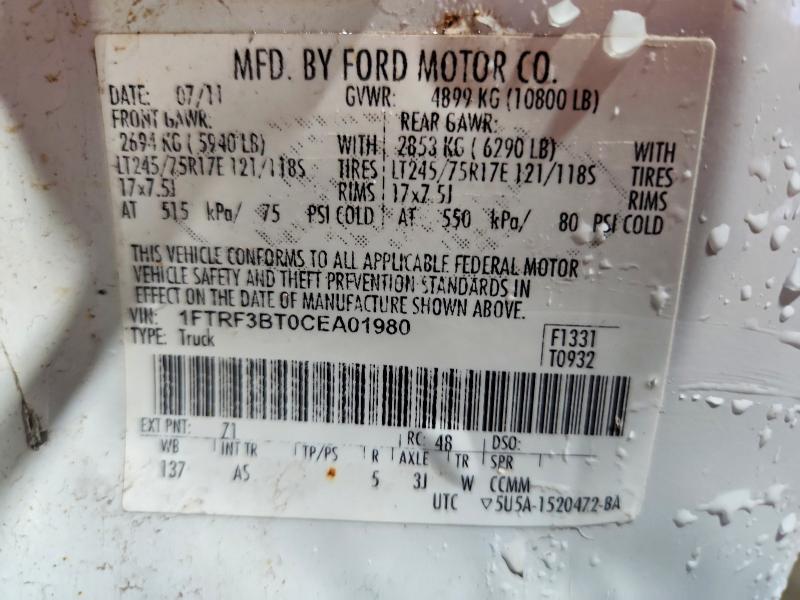 Aukcja sprzedaży 2012 Ford F350, vin: 1FTRF3BT0CEA01980, numer aukcji: 67645556
