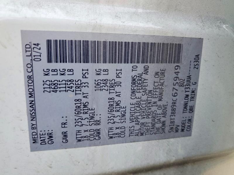 68886986 :رقم المزاد ، 5N1BT3BB9RC675949 vin ، 2024 Nissan Rogue مزاد بيع